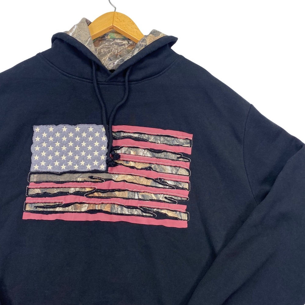 Buck Wear Hoodie Mens XXL Black American Flag Camo Distressed Graphic Sweatshirt